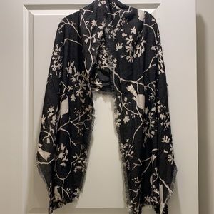 Anthropologie Shimmery Charcoal Floral Scarf